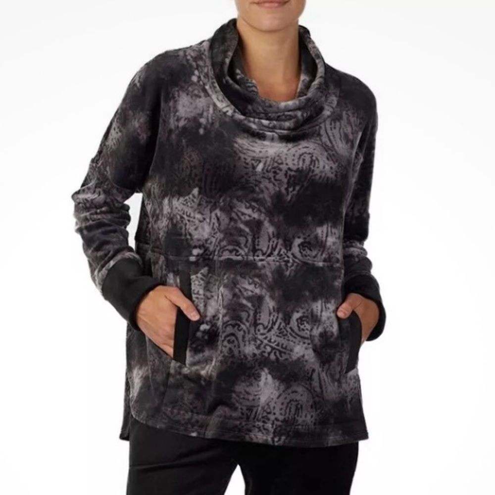 Donna Karan Cowl Neck Black & Gray Patterned Women's Sweater